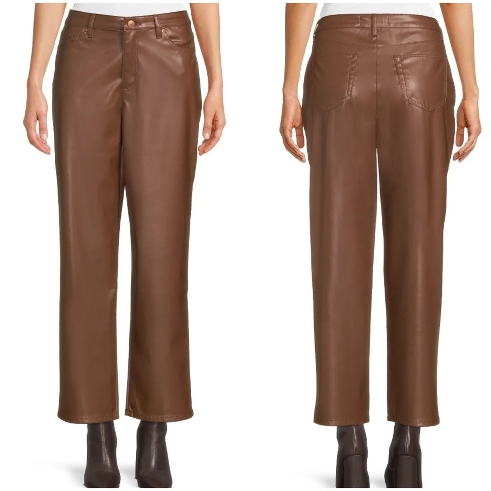 NWOT Madden NYC Brown Faux Leather Straight-Leg Pants, Relaxed Fit, Size 17.
